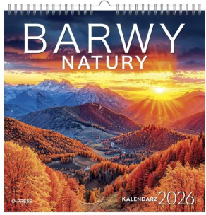 Kalendarz 2026 wieloplanszowy kwadrat Barwy Natury. Wydawca: O-press. Multiszop.pl Opakowanie Kalendarz 2026 wieloplanszowy kwadrat Barwy Natury