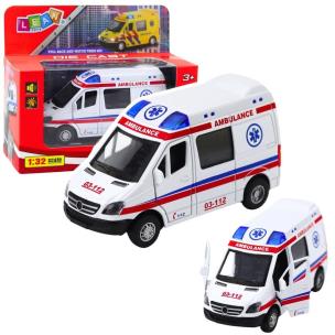 Karetka ambulans metalowy z napędem Pull Back. Wydawca: Leantoys. Multiszop.pl Opakowanie Karetka ambulans metalowy z napędem Pull Back
