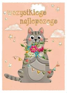 Opakowanie Karnet B6 Kot z bukietem brzoskwinia