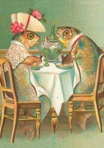 Karnet B6 z kopertą Ryby na kolacji. Wydawca: Madame Treacle. Multiszop.pl Opakowanie Karnet B6 z kopertą Ryby na kolacji