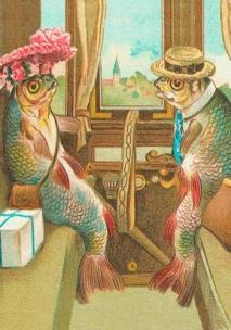 Karnet B6 z kopertą Ryby w pociągu. Wydawca: Madame Treacle. Multiszop.pl Opakowanie Karnet B6 z kopertą Ryby w pociągu