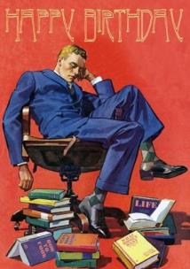 Karnet B6 z kopertą Urodziny Mężczyzna i książki. Wydawca: Madame Treacle. Multiszop.pl Opakowanie Karnet B6 z kopertą Urodziny Mężczyzna i książki