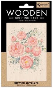Karnet drewniany C6 + koperta Różowe piwonie. Wydawca: Cozywood. Multiszop.pl Opakowanie Karnet drewniany C6 + koperta Różowe piwonie