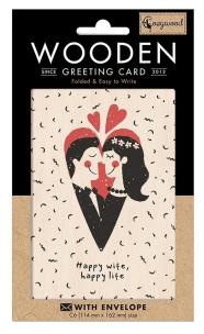 Opakowanie Karnet drewniany C6 + koperta Ślub Happy wife