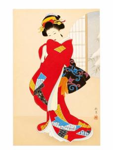 Opakowanie Karnet F23-03 Portret kobiety Czerwone kimono