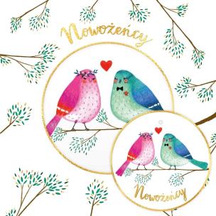 Opakowanie Karnet KW koperta z kółkiem Ślub Ptaki