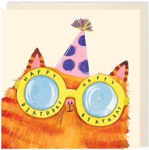 Opakowanie Karnet kwadrat 006 Urodziny Kot w okularach