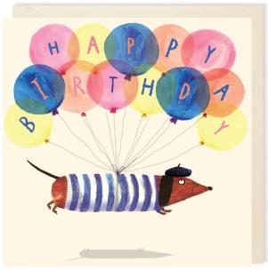 Opakowanie Karnet kwadrat 055 Urodziny Latający jamnik