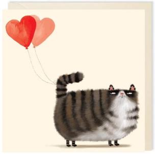 Opakowanie Karnet kwadrat 069 Walentynki Kot z balonami