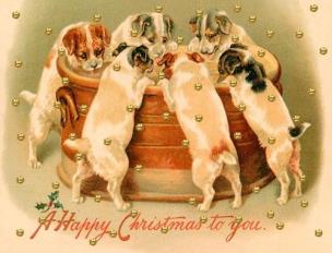 Opakowanie Karnet mini brokat z kopertą Święta Pieski