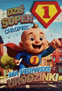 Opakowanie Karnet Urodziny roczek chłopiec - Superbohater