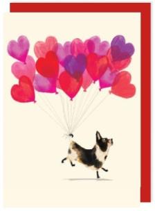 Opakowanie Karnet V002 Walentynki Pies z balonami