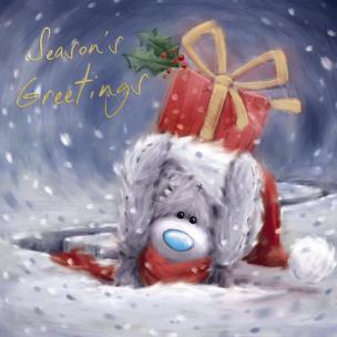 Opakowanie Kartka świąteczna - Miś z prezentem