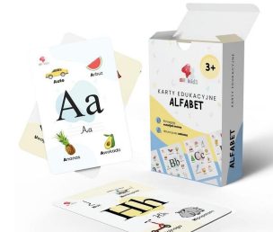 Karty edukacyjne Alfabet 35szt. Wydawca: All4Kids. Multiszop.pl Opakowanie Karty edukacyjne Alfabet 35szt
