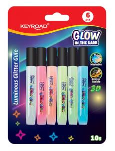 Opakowanie Klej brokatowy KEYROAD Luminious fluorescencyjny 6 kolorów blister