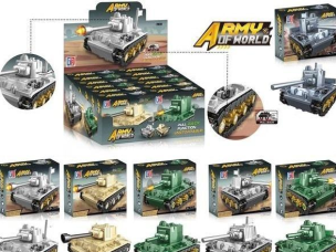 Klocki czołgi MIX. Wydawca: Merkpol. Multiszop.pl Opakowanie Klocki czołgi MIX