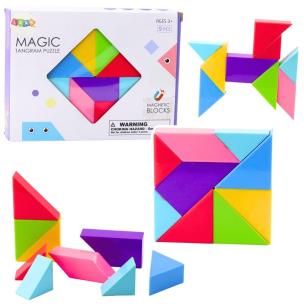 Klocki magnetyczne Tangram z naklejkami 9el. Wydawca: Leantoys. Multiszop.pl Opakowanie Klocki magnetyczne Tangram z naklejkami 9el