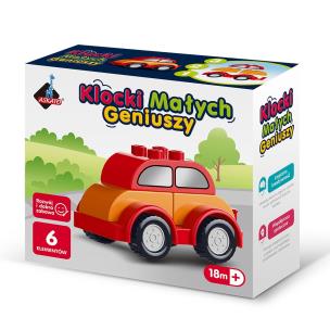 Klocki małych geniuszy Autko 6 elementów. Wydawca: Askato. Multiszop.pl Opakowanie Klocki małych geniuszy Autko 6 elementów