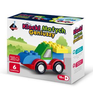 Klocki małych geniuszy Autko 6 elementów. Wydawca: Askato. Multiszop.pl Opakowanie Klocki małych geniuszy Autko 6 elementów