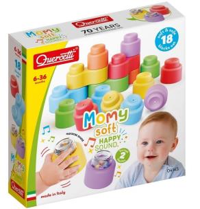 Klocki Momy Soft miękkie z grzechotką 18el. Wydawca: Quercetti. Multiszop.pl Opakowanie Klocki Momy Soft miękkie z grzechotką 18el