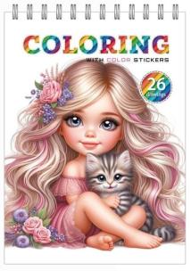 Opakowanie Kolorowanka 148x210 z naklejkami 12 stron Dziewczynka z kotkiem