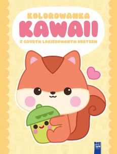 Okładka książki Kolorowanka Kawaii z grubym lakierowanym obrysem. Wiewiórka