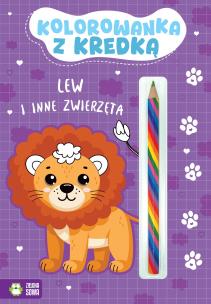 Kolorowanka z kredką. Lew i inne zwierzęta. Autor: Opracowanie zbiorowe. Multiszop.pl Okładka książki Kolorowanka z kredką. Lew i inne zwierzęta