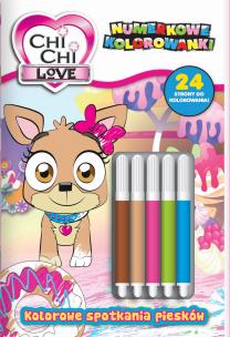 Kolorowe spotkania piesków. Chi Chi love. Numerkowe kolorowanki. Autor: Opracowanie zbiorowe. Multiszop.pl Okładka książki Kolorowe spotkania piesków. Chi Chi love. Numerkowe kolorowanki