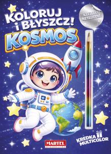Okładka książki Koloruj i błyszcz Kosmos z kredką i naklejkami