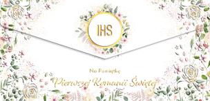 Opakowanie Koperta na pieniądze Komunia Opłatek w kwiatach