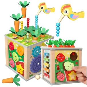 Kostka drewniana edukacyjna sensoryczna 6w1. Wydawca: Leantoys. Multiszop.pl Opakowanie Kostka drewniana edukacyjna sensoryczna 6w1