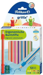 Kredki ołówkowe trójkątne Griffix 12 kolorów. Wydawca: Pelikan. Multiszop.pl Opakowanie Kredki ołówkowe trójkątne Griffix 12 kolorów
