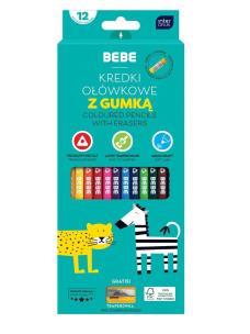 Opakowanie Kredki ołówkowe z gumką 12 kolorów BEBE Kids