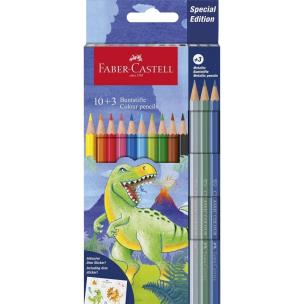 Kredki sześciokatne Dinozaur 10+3kol + naklejki. Wydawca: Faber Castell. Multiszop.pl Opakowanie Kredki sześciokatne Dinozaur 10+3kol + naklejki
