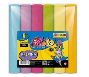 Krepina mini 20x250cm 180g 6 kolorów pastelowych. Wydawca: Alfa Pastello. Multiszop.pl Opakowanie Krepina mini 20x250cm 180g 6 kolorów pastelowych