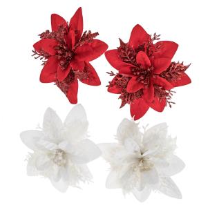 Opakowanie Kwiaty poinsecji białe, czerwone 14cm 4szt