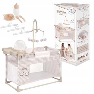 Opakowanie Łóżeczko dla lalek z krzesełkiem i szafą 3w1