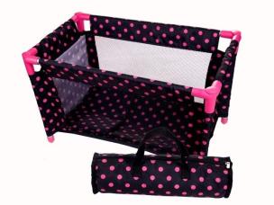 Opakowanie Łóżeczko-kojec dla lalek czarny w różowe groszki