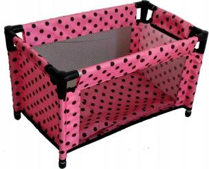 Opakowanie Łóżeczko-kojec dla lalek różowy w czarne groszki