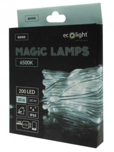 Magiczne lampki 200 led 6500K 20m DC5V. Wydawca: Eco Light. Multiszop.pl Opakowanie Magiczne lampki 200 led 6500K 20m DC5V