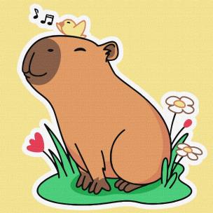 Opakowanie Malowanie po numerach - Kapibara słucha śpiewu ptaków