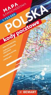 Mapa samochodowa Polski. Kody pocztowe. Autor:   Praca zbiorowa. Multiszop.pl Okładka książki Mapa samochodowa Polski. Kody pocztowe