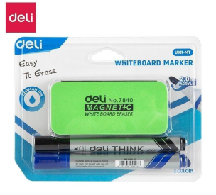 Opakowanie Marker suchościeralny 2mm 2szt + gąbka DELI