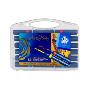 Opakowanie Markery akrylowe dwustronne trókątne ASTRA Art&Hobby - 12 szt. walizka