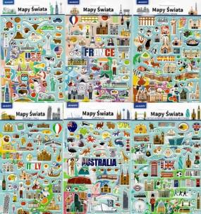 Opakowanie Naklejki edukacyjne Mapy świata (12szt)