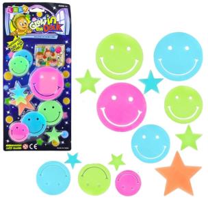 Naklejki fluorescencyjne na ścianę buźki, gwiazdki. Wydawca: Leantoys. Multiszop.pl Opakowanie Naklejki fluorescencyjne na ścianę buźki, gwiazdki