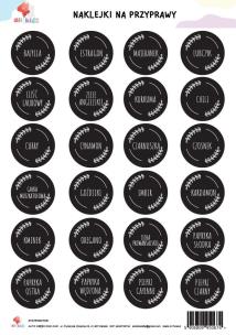 Naklejki na przyprawy czarne A4. Wydawca: All4Kids. Multiszop.pl Opakowanie Naklejki na przyprawy czarne A4