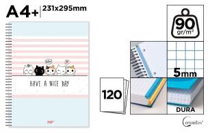 Opakowanie Notatnik A4+/120K kołowy kratka kotki