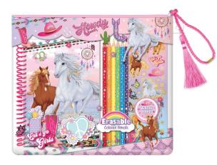 Opakowanie Notatnik na spirali w saszetce z kredkami Konie