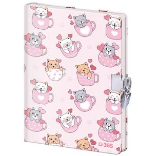 Pamiętnik z kłódką B6 Koty 60k. gładki. Wydawca: Helma 365. Multiszop.pl Opakowanie Pamiętnik z kłódką B6 Koty 60k. gładki